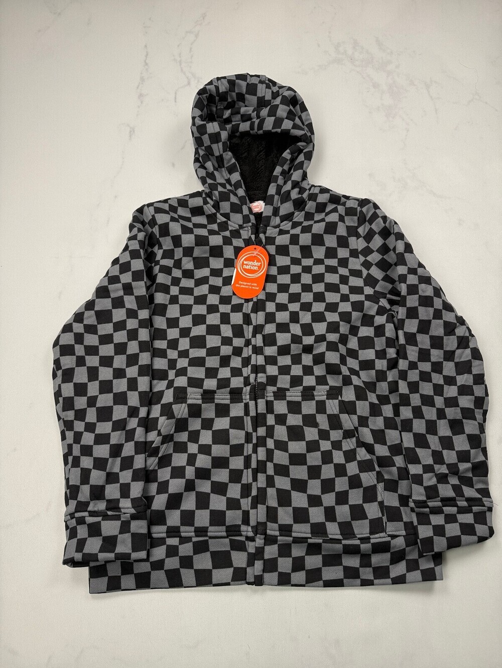 Wonder Nation Zip Off Winter Hoodie Black 90s Checkered - Boys XL